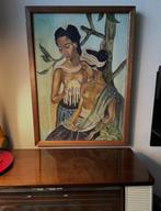 Schilderij kleurig olieverf op doek , Balinese jonge dames, Antiek en Kunst, Kunst | Schilderijen | Klassiek, Verzenden