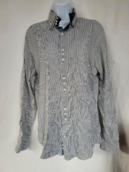 Net gestreept overhemd mt L merk Ferlucci, Kleding | Heren, Overhemden, Zo goed als nieuw, Halswijdte 41/42 (L), Wit, Ophalen of Verzenden