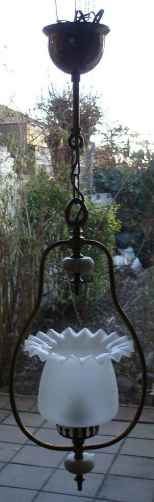 Klassieke hanglamp, Huis en Inrichting, Lampen | Hanglampen, Zo goed als nieuw, Minder dan 50 cm, Glas, Metaal, Overige materialen