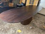 Ovale notenhouten tafel 300x100 met middenpoot, Ophalen, Gebruikt, 100 tot 150 cm, 200 cm of meer