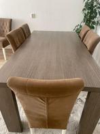 Grijs/bruine Eettafel + taupe kleurig eetstoelen, Ophalen, Gebruikt, Modern, 4 tot 6 stoelen