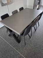 Betonlook eettafel met stalen X poten incl. Stoelen, Ophalen, Betonlook, 50 tot 100 cm, Zo goed als nieuw