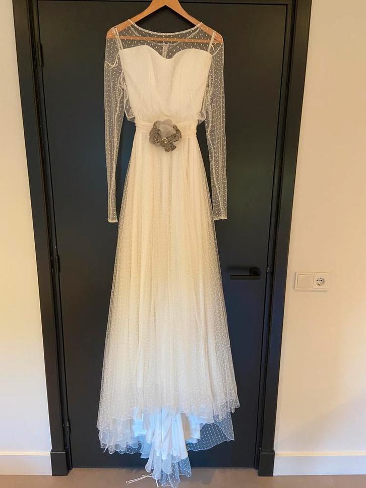 Prachtige Bruidsjurk mt. 38 - mousseline zijde uniek atelier, Kleding | Dames, Trouwkleding en Trouwaccessoires, Zo goed als nieuw