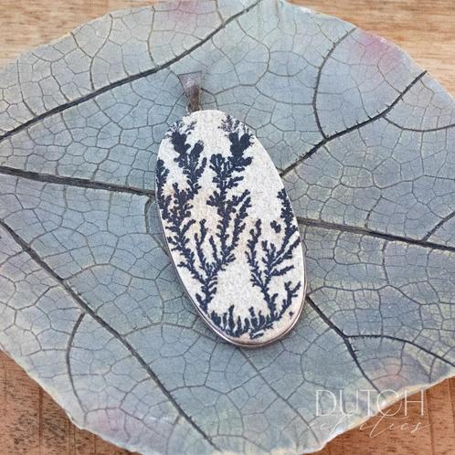 Dendriet fossiel hanger, grote stenen kettinghanger, Sieraden, Tassen en Uiterlijk, Kettinghangers, Zo goed als nieuw, Steen of Mineraal