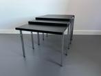 Bijzettafelset 3 delig, zwart met chroom, Ophalen, Minder dan 45 cm, Gebruikt, Vierkant