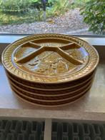 Sarreguemines France | 5 fondue borden | okergeel | VINTAGE, Huis en Inrichting, Keramiek, Nieuw, Ophalen of Verzenden, Bord(en)