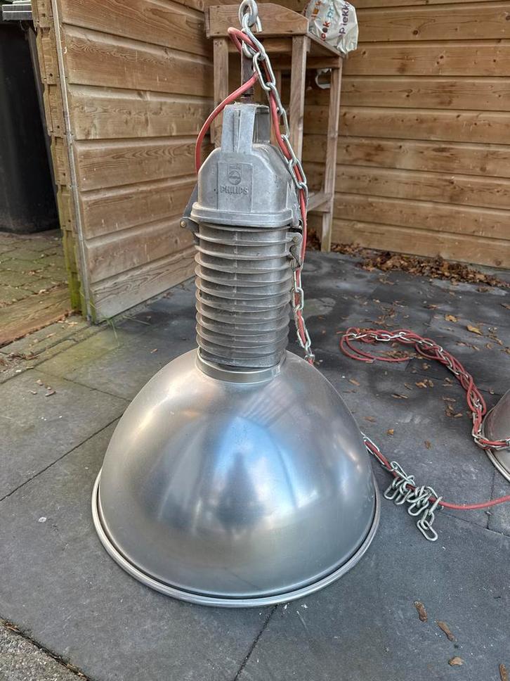 Industriële Philips Hanglampen, Huis en Inrichting, Lampen | Hanglampen, Gebruikt, 75 cm of meer, Metaal, Ophalen