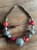 Mooie vintage statement ketting, tribal look, Ophalen of Verzenden, Zo goed als nieuw, Zilver, Rood