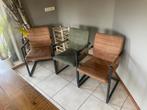 6 eetkamerstoelen - Cognac & Groen, Ophalen, Gebruikt, Overige kleuren, Stof