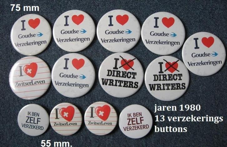 sere grote metalen buttons jaren 80, verzekeringsbeurs, Verzamelen, Speldjes, Pins en Buttons, Nieuw, Button, Overige onderwerpen