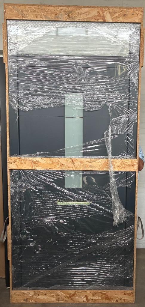 Aluminium voordeur met bovenlicht 107 x 247 cm Links 7016, Doe-het-zelf en Verbouw, Deuren en Horren, Nieuw, Buitendeur, 215 cm of meer