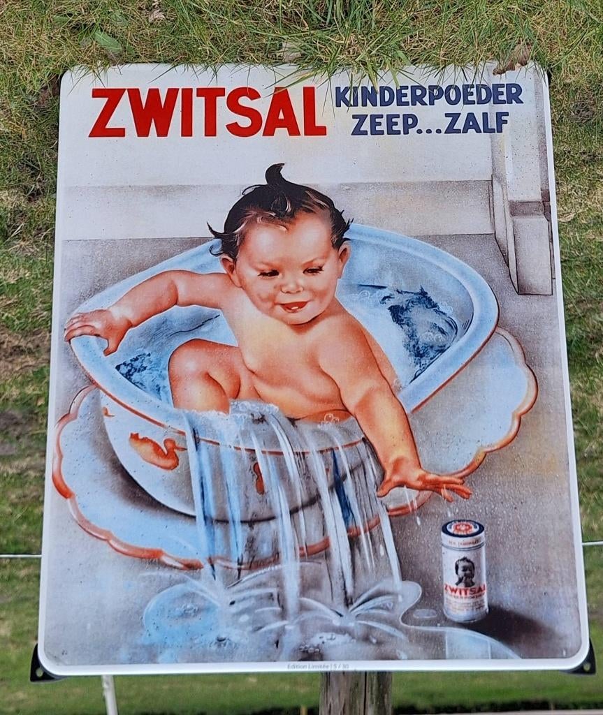 Emaile reclame bord van Zwitsal kinderpoeder zeep...zalf., Reclamebord, ., Nieuw, Ophalen of Verzenden
