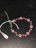 Roze Bloemen Armband met Kristallen - Handgemaakt!, Overige materialen, Nieuw, Ophalen of Verzenden, Met kristal