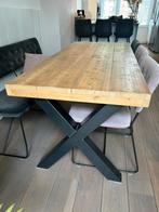 Steigerhouten tafel met stalen onderstel, Huis en Inrichting, Tafels | Eettafels, Ophalen, 50 tot 100 cm, Zo goed als nieuw, 150 tot 200 cm