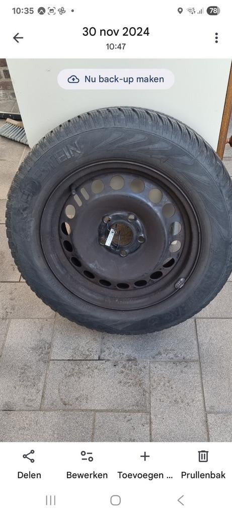 Te Koop, 4 Winterbanden met 5 gats stalen velgen, Ophalen of Verzenden