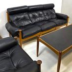 Deens design bankstel leer met hout jaren 60 vintage!, Ophalen, Gebruikt, Rechte bank, 200 tot 250 cm