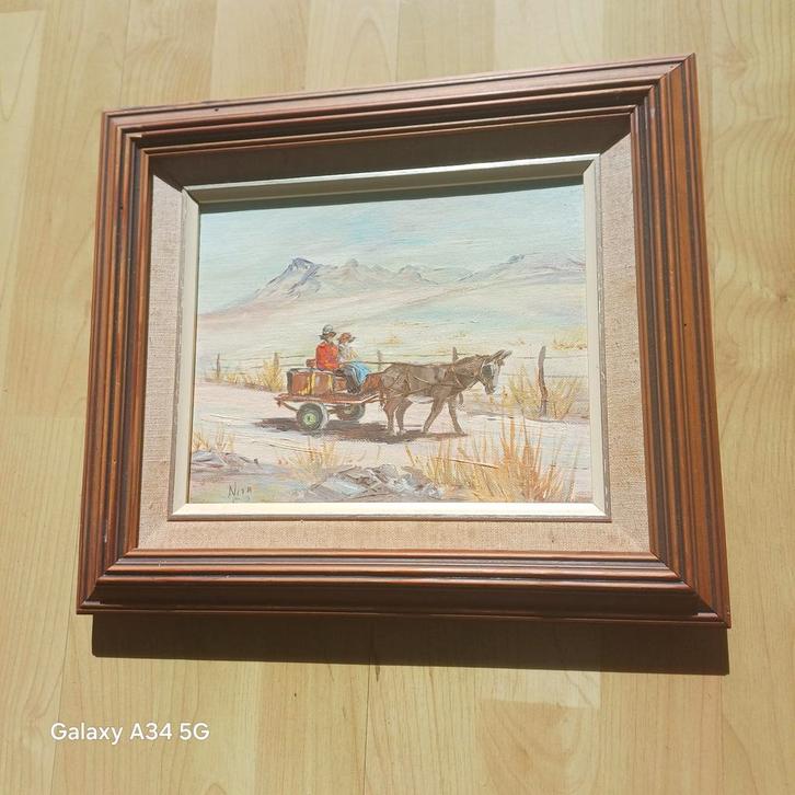 Schilderij met ezel en kar, Antiek en Kunst, Kunst | Overige Kunst, Ophalen of Verzenden