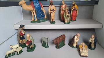 Prachtige oude kerstgroep | kerstbeelden | kerststal 15delig beschikbaar voor biedingen