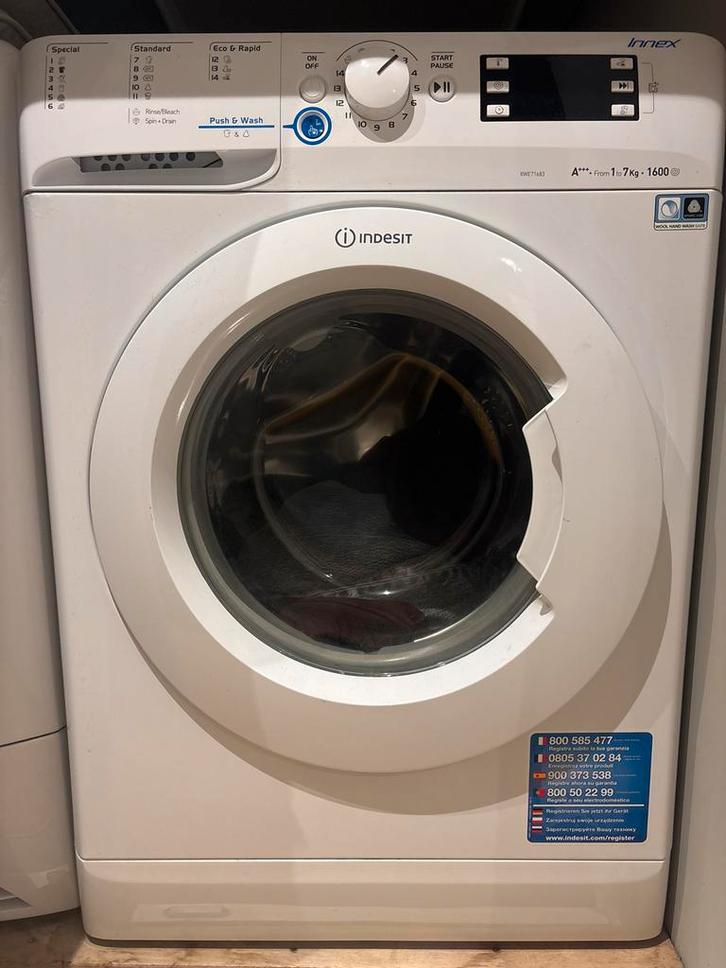 Indesit Innex Wasmachine 7kg, 1600 toeren, A+++, Witgoed en Apparatuur, Wasmachines, Gebruikt, Voorlader, 6 tot 8 kg, 85 tot 90 cm