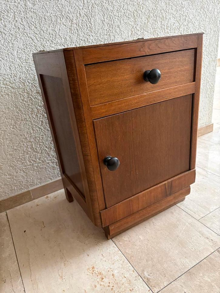Vintage Art Deco Nachtkastje - Hout, Lade & Deurtje, Huis en Inrichting, Slaapkamer | Nachtkastjes, Gebruikt, 55 tot 70 cm, 45 tot 65 cm