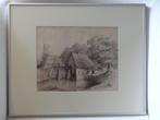 Tekening watermolen in bos met beekje 1875, zonder signatuur, Verzenden