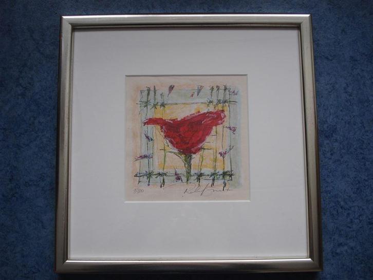 Richard Smeets 1955, zeefdruk roos, gesigneerd, Antiek en Kunst, Kunst | Litho's en Zeefdrukken, Ophalen of Verzenden