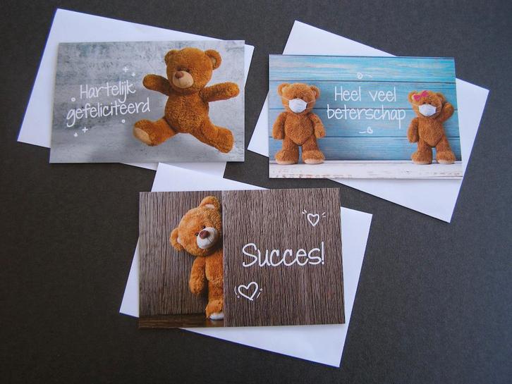 3x Kinderkaart / wenskaart met BEERTJE + envelop; NIEUW, Diversen, Wenskaarten, Nieuw, Ophalen of Verzenden