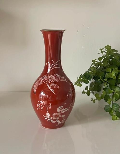 Hutschenreuther paradijsvogel vaas, Huis en Inrichting, Woonaccessoires | Vazen, Zo goed als nieuw, Rood, Minder dan 50 cm, Aardewerk of Porselein