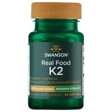  SWANSON Real Food K2, Vitamin K2 200 mcg, 30 softgels beschikbaar voor biedingen