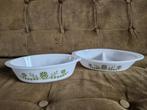 2 Glasbake USA serveerschalen met groene bloemen, Huis en Inrichting, Keuken | Servies, Ophalen of Verzenden, Glas, Overige stijlen