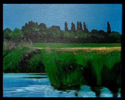 Janneke Hengst, Langs het water 24-30 cm gereduceerde prijs., Antiek en Kunst, Kunst | Schilderijen | Modern, Ophalen of Verzenden