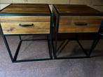 Twee nachtkastjes met lade - Hout en metaal, Ophalen, Gebruikt, Minder dan 45 cm, Minder dan 55 cm
