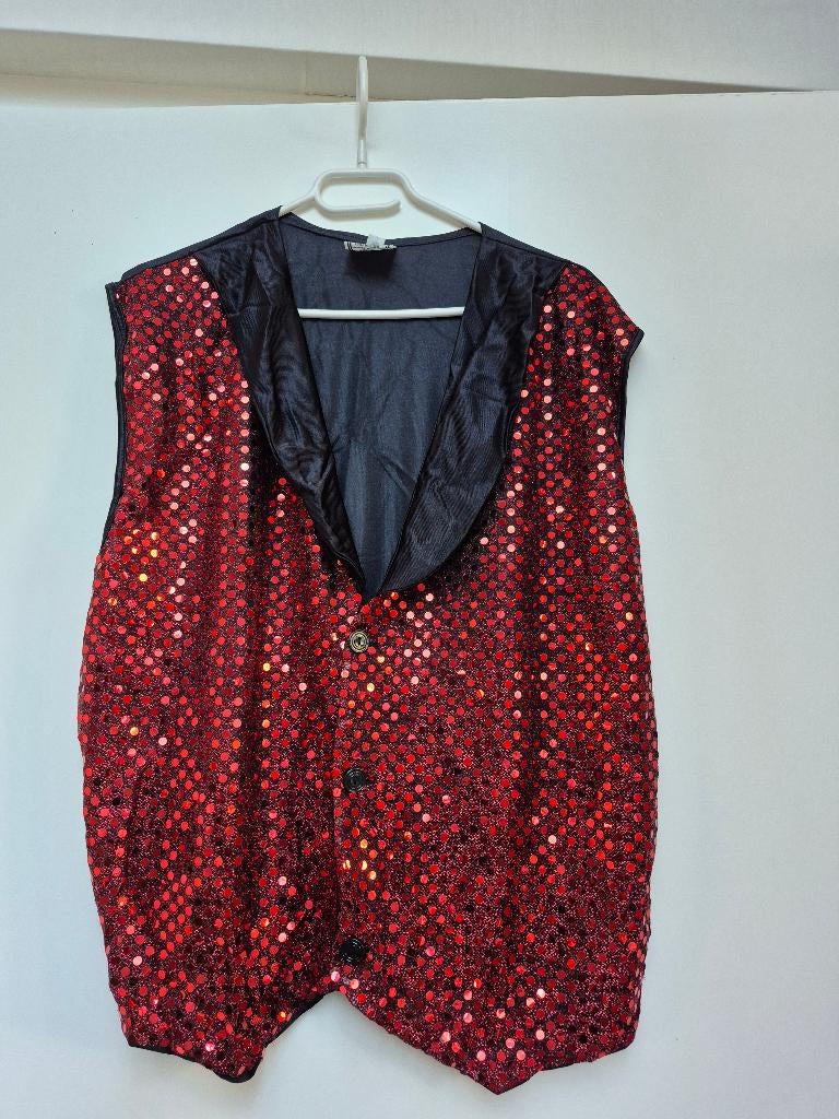 PARTYHITS zwart met rode pailletjes hesje maat 58 / XXL / XL, Carnaval, Maat 56/58 (XL), Ophalen of Verzenden, Zo goed als nieuw