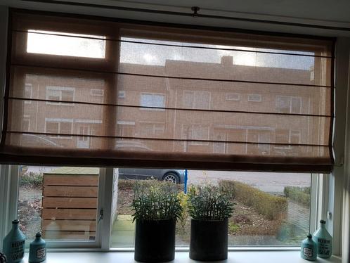 Mooie taupe kleurige linnen vouwgordijn B296 x H200, Huis en Inrichting, Stoffering | Gordijnen en Lamellen, Zo goed als nieuw