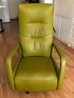 Groene leren relax fauteuil, Huis en Inrichting, Fauteuils, Ophalen, Zo goed als nieuw, Metaal, Modern