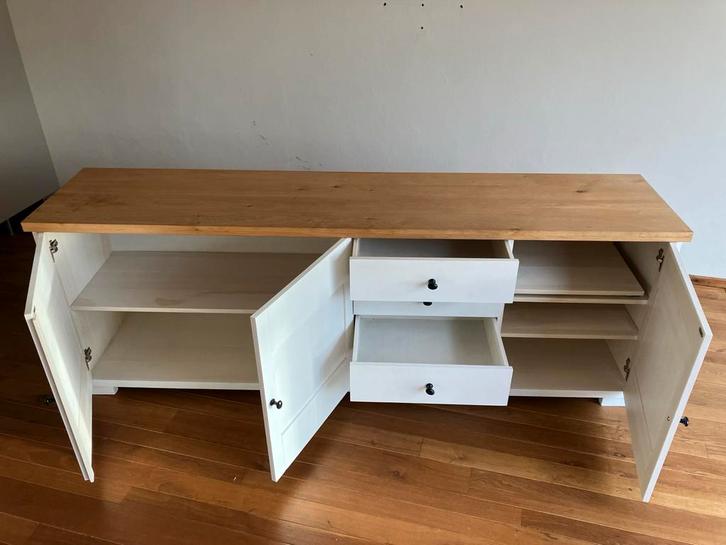 Whitewash dressoir met eiken blad - 250cm breed, Huis en Inrichting, Kasten | Buffetkasten, Gebruikt, Minder dan 100 cm, 200 cm of meer