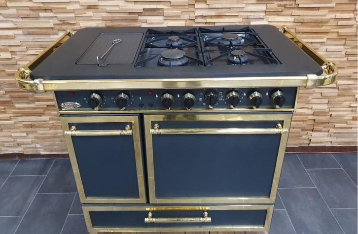 Luxe Godin Fornuis 85/100/110 cm antraciet + messing, Witgoed en Apparatuur, Fornuizen, Zo goed als nieuw, Vrijstaand, Gas, 5 kookzones of meer