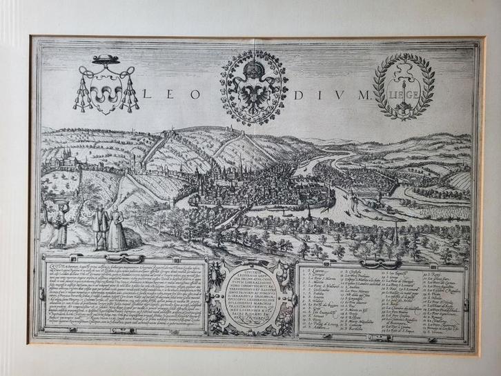 Originele kopergravure van Luik uit 1572, Antiek en Kunst, Kunst | Etsen en Gravures, Ophalen of Verzenden