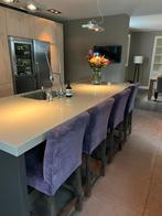 Velours paarse barkrukken, Ophalen, Zo goed als nieuw, 90 cm of meer, 4 krukken