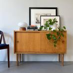 - Vintage compact dressoir, schuifdeurkast, Deens, eiken -, Gebruikt, 100 tot 150 cm, ., Ophalen of Verzenden