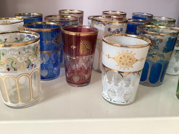 Grote Set Vintage Marokkaanse Theeglaasjes Glazen Glas, Antiek en Kunst, Antiek | Glas en Kristal, Ophalen