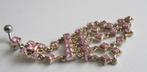 925 zilveren navelpiercing Roze Saffiertjes in klauwzetting, Ophalen, Zo goed als nieuw, Zilver, Navelpiercing