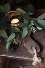 Eucalyptuskrans en glazen windlicht op broodplank set, Www.jufbrocante.nl, Www.jufbrocante.nl, Nieuw, Ophalen of Verzenden