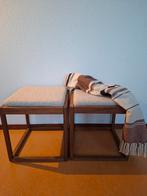 Leuke poefjes van teakhout, Huis en Inrichting, Banken | Voetenbanken en Poefen, Ophalen, Gebruikt, Rechthoekig, Minder dan 50 cm