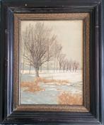 "Winterlandschap aan de bevroren ijs" schilderij op doek, Antiek en Kunst, Ophalen