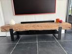 Tv meubel robuust oud eiken met een stalen schap onderstel, Ophalen, 150 tot 200 cm, Zo goed als nieuw, Minder dan 100 cm