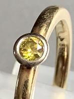 Gouden ring, solitair natural fancy yellow diamant, ca. 0,25, 18 tot 19, Verzenden, Zo goed als nieuw, Met edelsteen