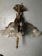 Antieke hanglamp met glazen kapjes, Antiek en Kunst, Ophalen