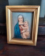 Geschilderd Olieverf Miniatuur van Maria met Kind, Ophalen of Verzenden