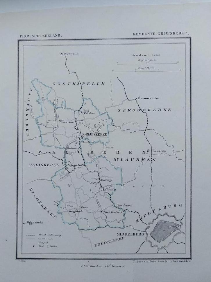 24 / Grijpskerke Middelburg St. Laurens Litho 1866 J. Kuyper, Antiek en Kunst, Kunst | Litho's en Zeefdrukken, Ophalen of Verzenden